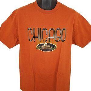 Vintage Chicago T Shirt Mens Size Large Orange 90s Travel Destination